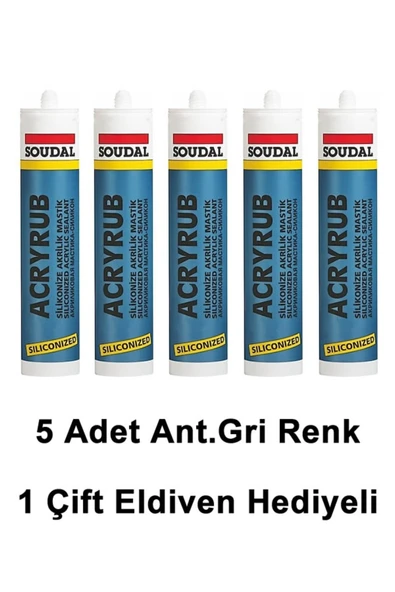 SOUDAL SİLİKONİZE MASTİK ANTRASİT GRİ 500 GR 5 ADET