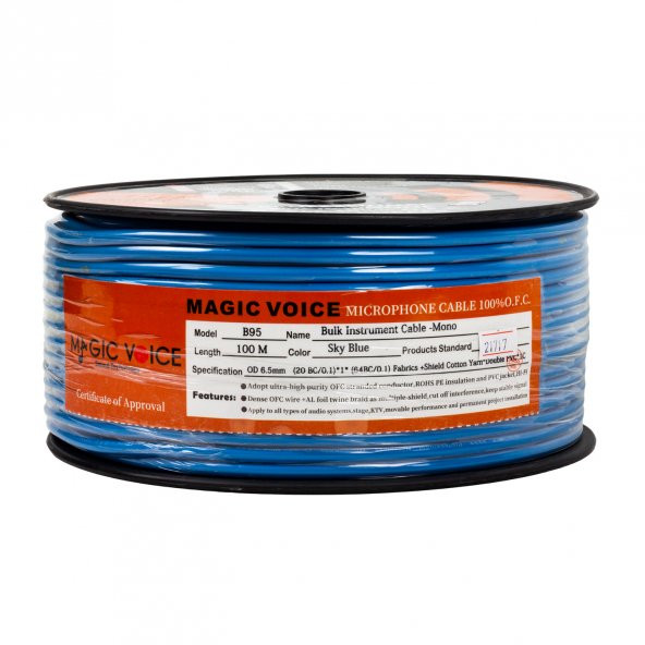 MAGICVOICE MİKROFON KABLOSU MONO 1.KALİTE 100 METRE MAVİ - Resim 5