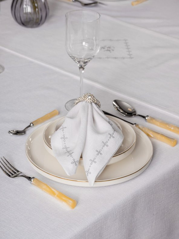 Cotton Box Keten Masa Örtüsü Takımı Pera Beyaz 175x240 - 4
