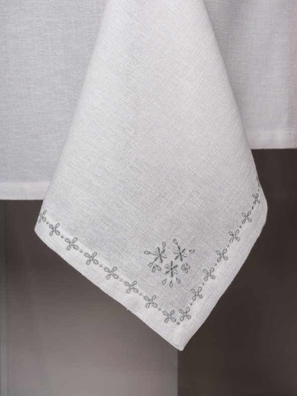 Cotton Box Keten Masa Örtüsü Takımı Pera Beyaz 175x240 - 5