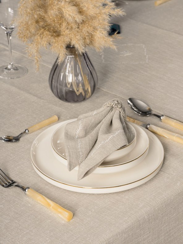 Cotton Box Keten Masa Örtüsü Takımı Pera Toprak 175x240 - 2