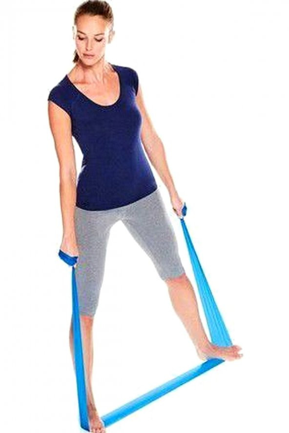 Pilates Bandı Jimnastik Pilates Lastiği 120x15  cm Egzersiz Aerobik Bant 1 Adet Mavi