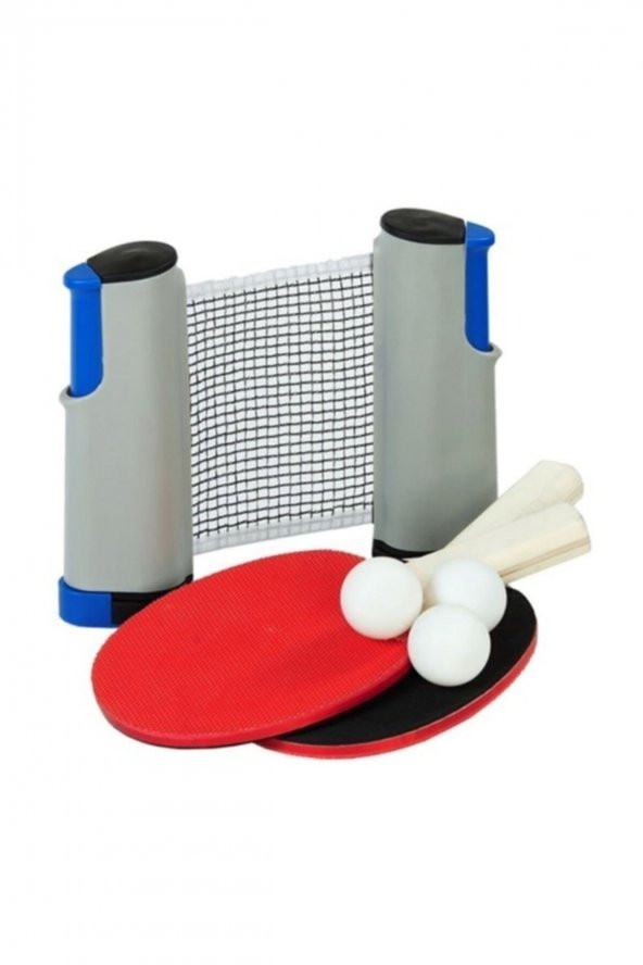 Portatif Açılır Kapanır Ayarlanabilir  Masa Tenisi File ve 2 Raket 3 Top Set - 1