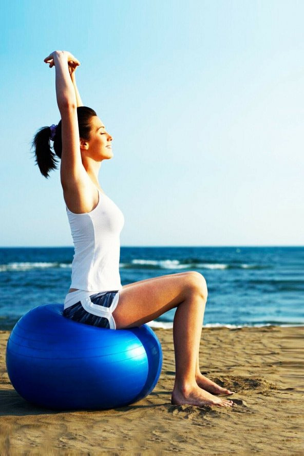 pekial 65 Cm Mavi  Pilates Topu Ve Şişirme Pompası, Yoga Plates Egzersiz Topu Ball - 1