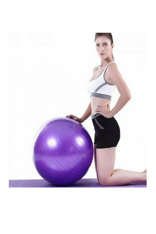 pekial 65 Cm Mor Pilates Topu Ve Şişirme Pompası, Yoga Plates Egzersiz Topu Ball - 1