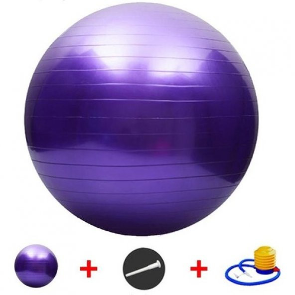 pekial 65 Cm Mor Pilates Topu Ve Şişirme Pompası, Yoga Plates Egzersiz Topu Ball - 3