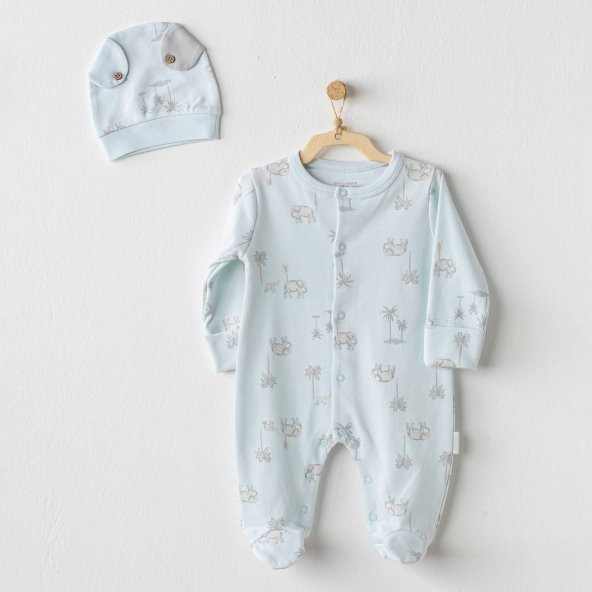 Andywawa AC23674 Safari Şapkalı Bebe Tulum Takum Blue