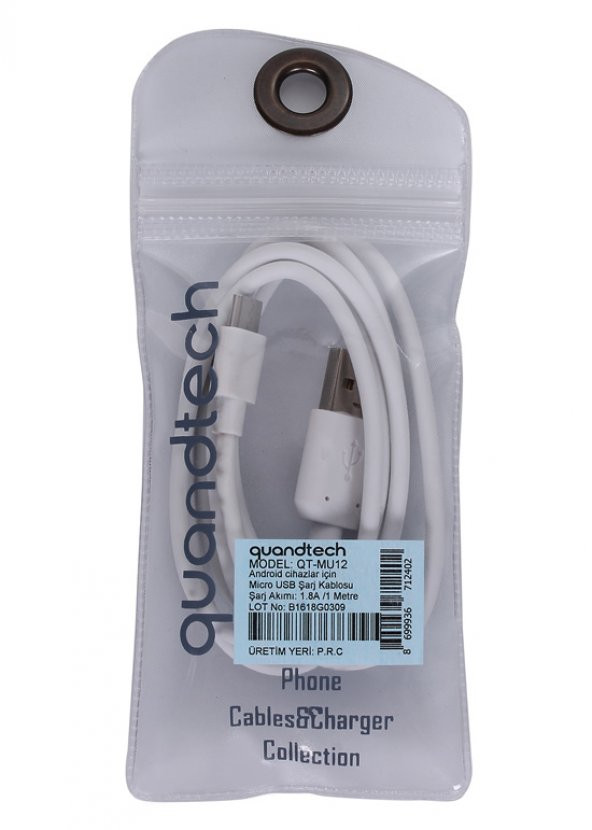 Quandtech Micro USB Soft Touch Data ve Şarj Kablosu 1 Metre 2.4 Amper Hızlı Şarj Desteği