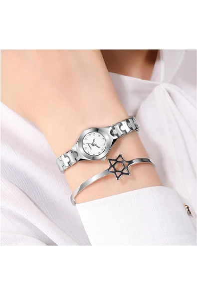 Küçük Kasa Metal Gümüş Kadın Kol Saati KKS00032