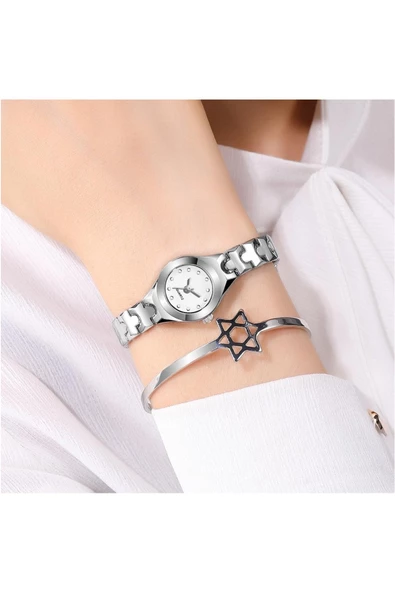 Küçük Kasa Metal Gümüş Kadın Kol Saati KKS00032