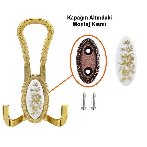 Palmira Portmanto Vestiyer Duvar Askısı Metal Dolap Elbise Askılığı Gold Beyaz Desenli - Resim 4