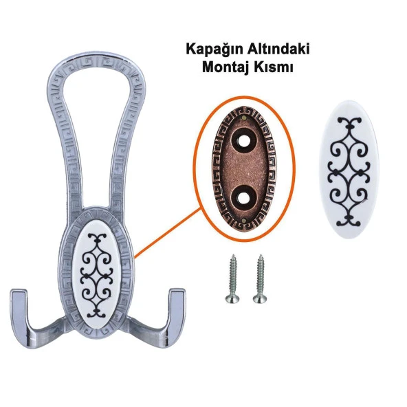 Palmira Portmanto Vestiyer Duvar Askısı Metal Dolap Elbise Askılığı Krom Beyaz Desenli - Resim 4