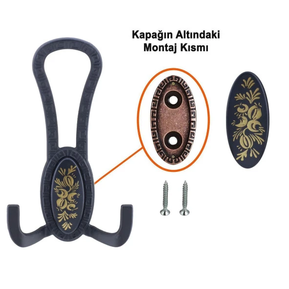 Palmira Portmanto Vestiyer Duvar Askısı Metal Dolap Elbise Askılığı Mat Siyah Desenli - 4