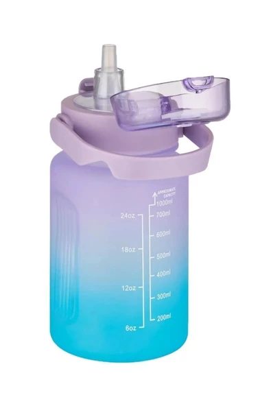Vagonlide 1000 ml Taşıma Askılı Gradyan Mor Spor Matara - Pipetli ve Geniş Ağızlı - 2