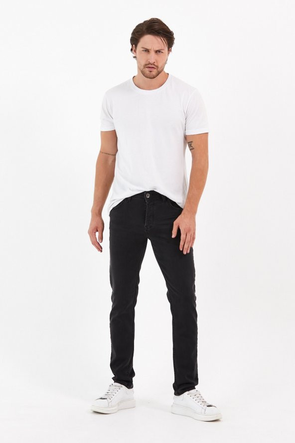 Digital Jeans Örme Hamur Kumaş Dar Kesim Erkek Taşlamalı Füme Renk Kot Pantolon