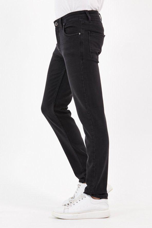 Digital Jeans Örme Hamur Kumaş Dar Kesim Erkek Taşlamalı Füme Renk Kot Pantolon - 4