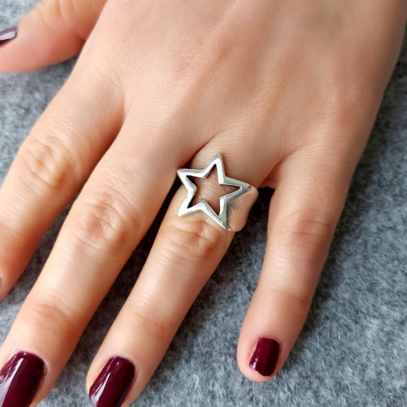 Yıldız Şekilli Kadın & Erkek Yüzük Gümüş Kaplama Ayarlanabilir El Yapımı Gotik Yüzük - 12
