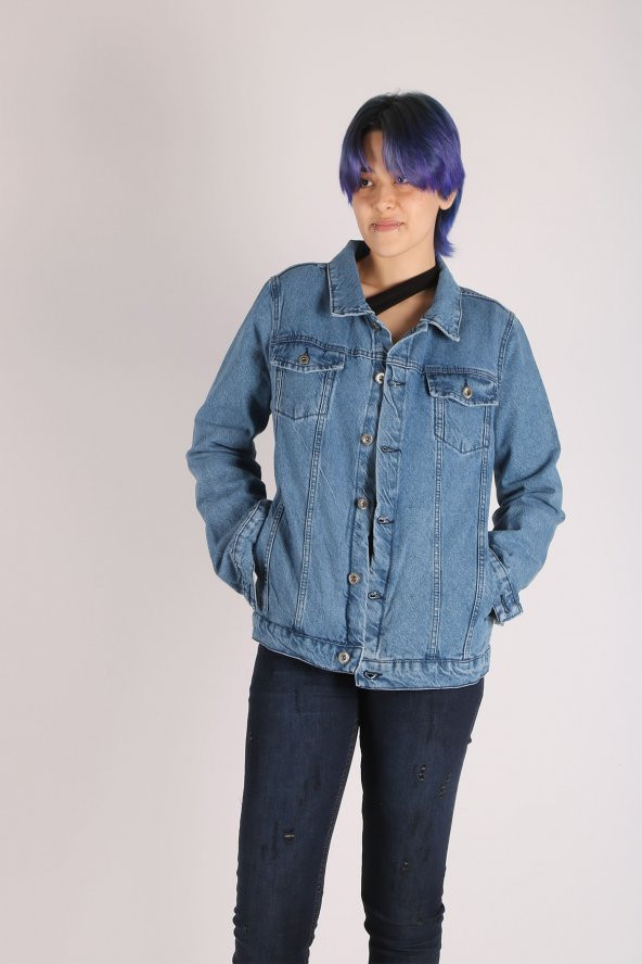 vikings line Vikings Line  Kadın Oversize Kot Ceket Rahat kalıp jeans