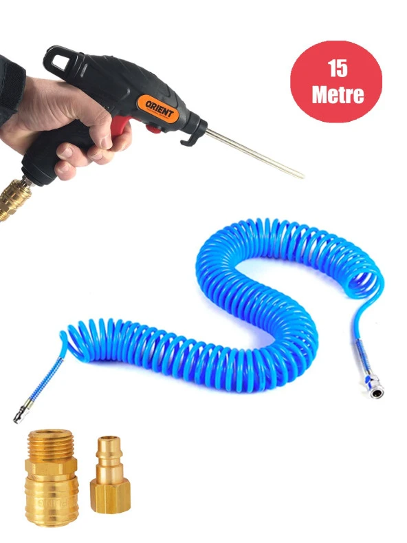 Anadolu Strong Yüksek Kalite Kompresör Spiral Hava Hortumu 8 mm 15mt Hava Tabancalı  Kompresör Recor Seti
