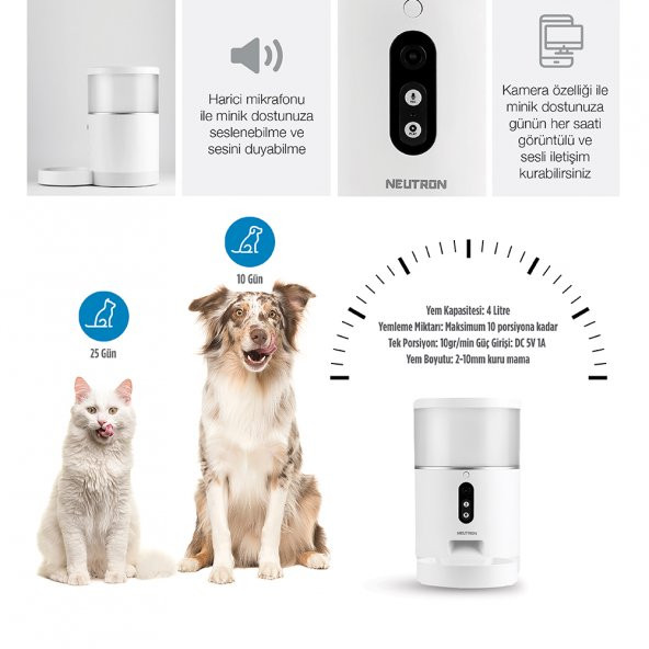 Neutron Kameralı Ve Sesli Akıllı Mama Kabı Wi-Fi Destekli - Smart Pet Feeder - App İle Kontrol - 2