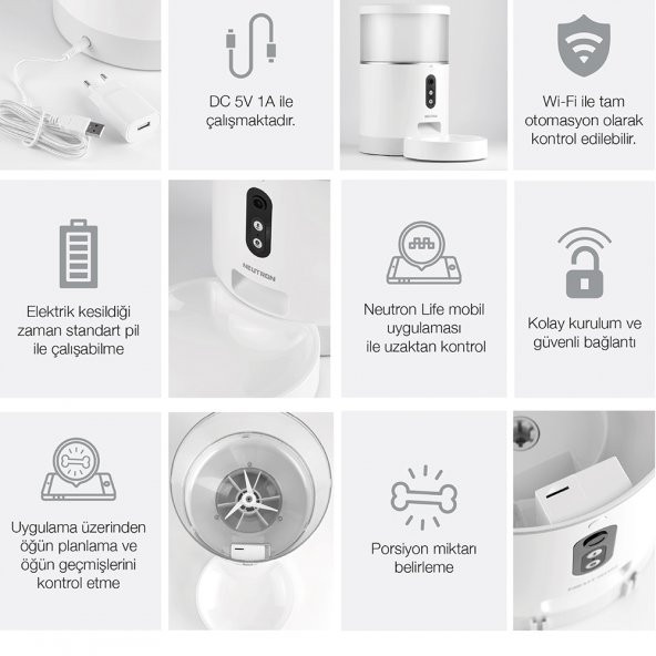 Neutron Kameralı Ve Sesli Akıllı Mama Kabı Wi-Fi Destekli - Smart Pet Feeder - App İle Kontrol - 5