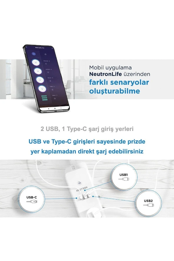 Akıllı Wi-fi Destekli 16a 4'lü Çocuk Kilitli Akım Korumalı Çoklu Priz - Uygulama Üzerinden Kontrol - 3