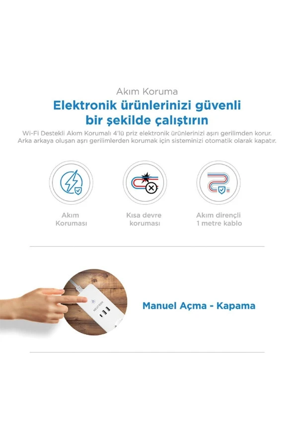 Akıllı Wi-fi Destekli 16a 4'lü Çocuk Kilitli Akım Korumalı Çoklu Priz - Uygulama Üzerinden Kontrol - 5