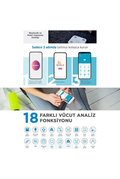 Yağ Ölçer Fonksiyonlu Baskül Akıllı Bluetooth Tartı - App Ile Kontrol - Resim 3