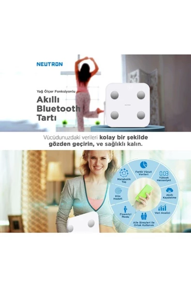 Yağ Ölçer Fonksiyonlu Baskül Akıllı Bluetooth Tartı - App Ile Kontrol - Resim 2