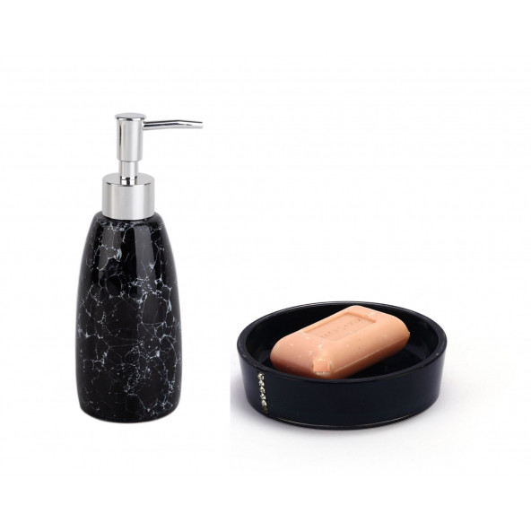 ZBOSP-C299 SIVI SABUNLUK VE SABUNLUK 2 Lİ BANYO SETİSİYAH TAŞLI ürün görseli