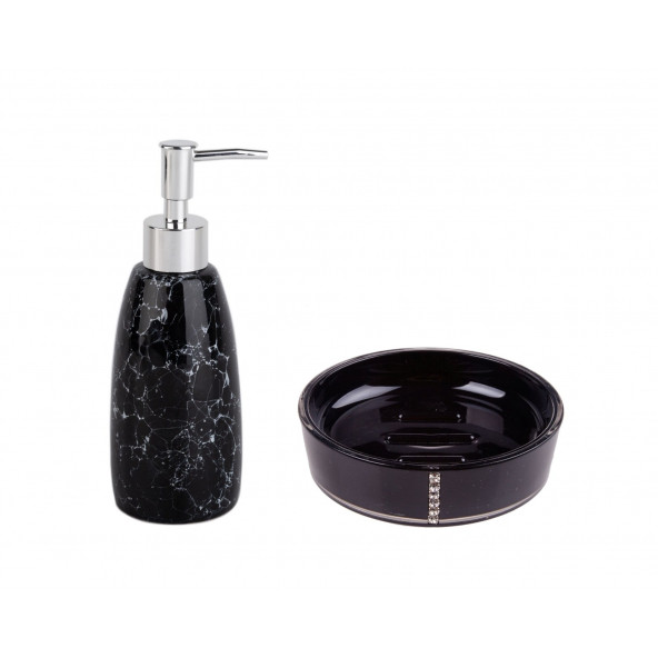 ZBOSP-C299 SIVI SABUNLUK VE SABUNLUK 2 Lİ BANYO SETİSİYAH TAŞLI - Resim 2