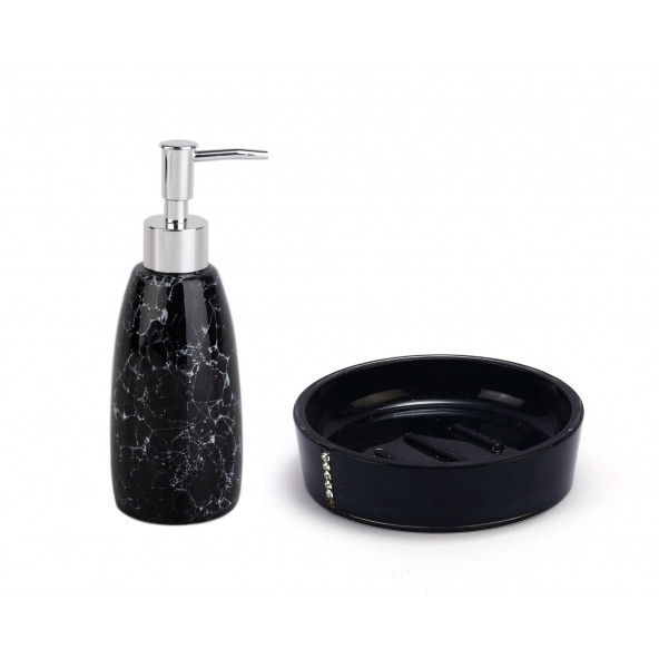 ZBOSP-C299 SIVI SABUNLUK VE SABUNLUK 2 Lİ BANYO SETİSİYAH TAŞLI - Resim 3