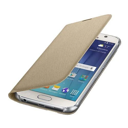 Samsung Galaxy S6 Flip Wallet (Tekstil) Orjinal Altın EF-WG920BFEGWW (Outlet) - Resim 2