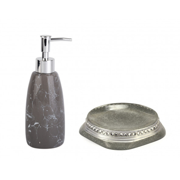 ZBOSP-C301 SIVI SABUNLUK VE SABUNLUK 2 Lİ BANYO SETİTAŞLI GÜMÜŞ - Resim 2