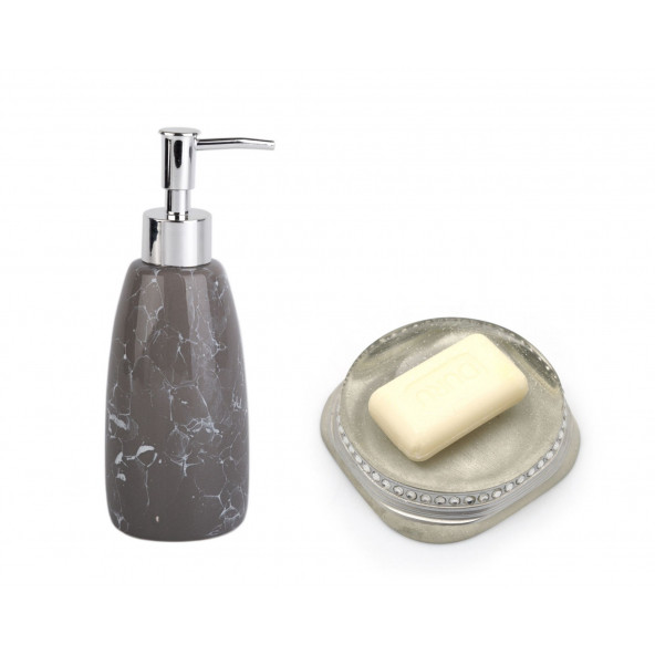 ZBOSP-C301 SIVI SABUNLUK VE SABUNLUK 2 Lİ BANYO SETİTAŞLI GÜMÜŞ - Resim 3