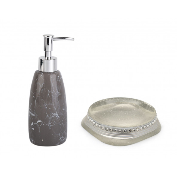 ZBOSP-C301 SIVI SABUNLUK VE SABUNLUK 2 Lİ BANYO SETİTAŞLI GÜMÜŞ - Resim 4