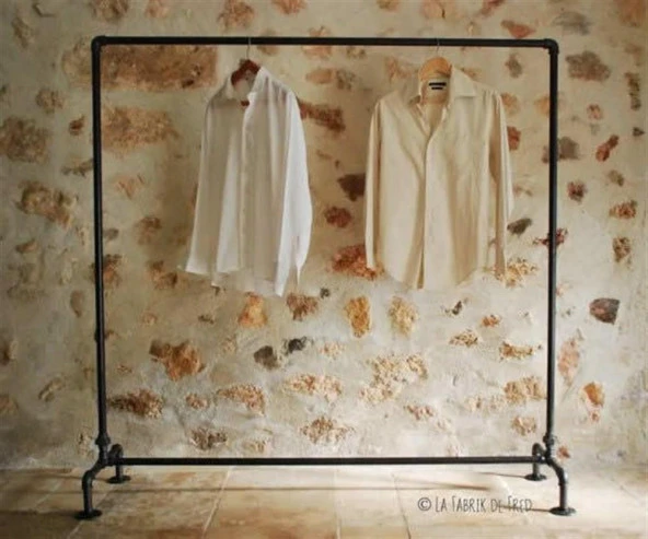 Endüstriyel Vintage Borulardan Rustik Mağaza Dekor Elbise Askısı 150*150 cm