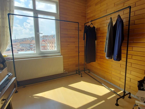 Endüstriyel Vintage Borulardan Rustik Mağaza Dekor Elbise Askısı 150*150 cm - 6