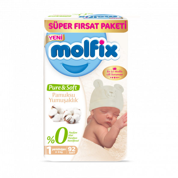 Molfix Pure&Soft 1 Numara Yenidoğan 92'li Bebek Bezi