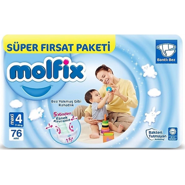 Molfix 4 Beden Maxi 76'lı Bebek Bezi