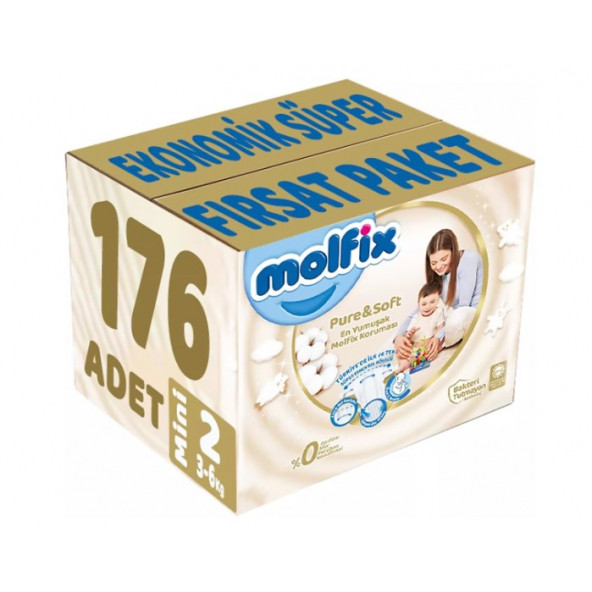 Molfix Pure&Soft 2 Beden Mini 176'lı Bebek Bezi