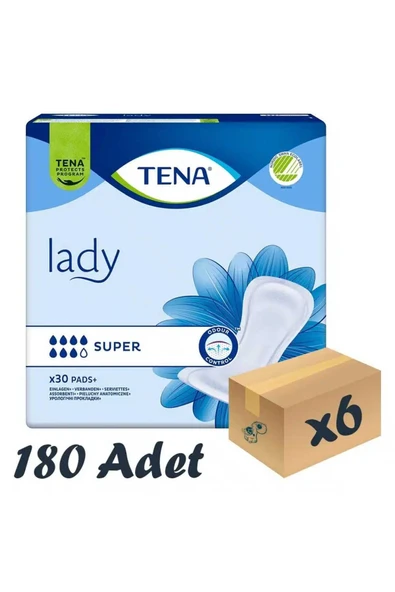 Tena Lady Super, Kadın Mesane Pedi, 7 Damla, 30'lu 6 Paket 180 Adet