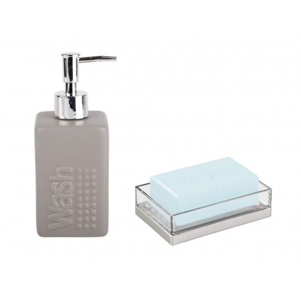ZBOSP-C307 SIVI SABUNLUK VE SABUNLUK 2 Lİ BANYO SETİGRİ RENKLİ