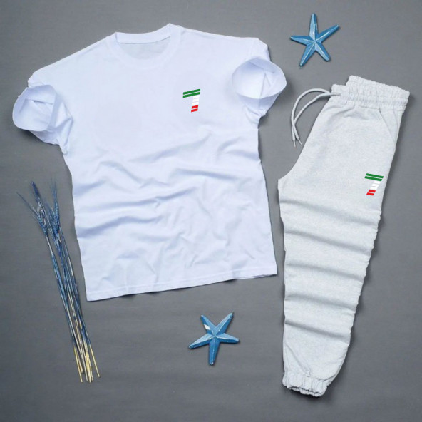 2 Li Beyaz Tshirt-Gri Eşofman Kombin SEVEN