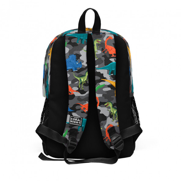 Coral High Kids Koyu Gri Siyah Kamuflaj Dinazor Desenli Dört Bölmeli Okul Sırt Çanta Seti 3''lü 23474 - 4