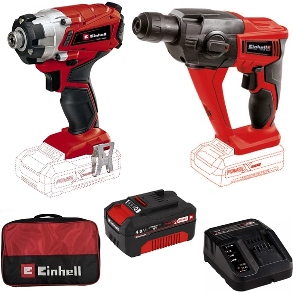 EİNHELL TE-CI 18/1 Li Darbeli Vidalama + TE-HD 18 Li PnömatikMatkap+4Ah StarterKit+Bez Çantalı Set