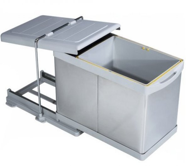 Çöp Kovası Raylı Otomatik 40cm Paslanmaz 16+1Lt Açık Gri - 2