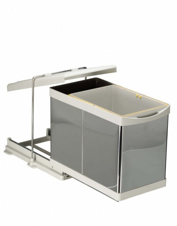 Çöp Kovası Raylı Otomatik 40cm Paslanmaz 16+1Lt Açık Gri - 3