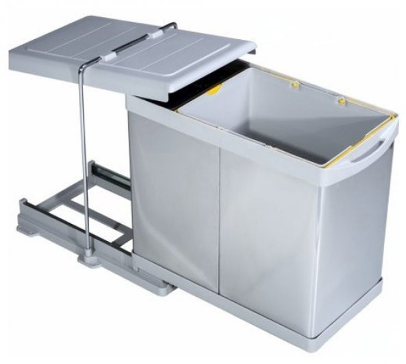 Çöp Kovası Raylı Tek Kovalı Paslanmaz 40cm Açık Gri 20+1Lt - 2