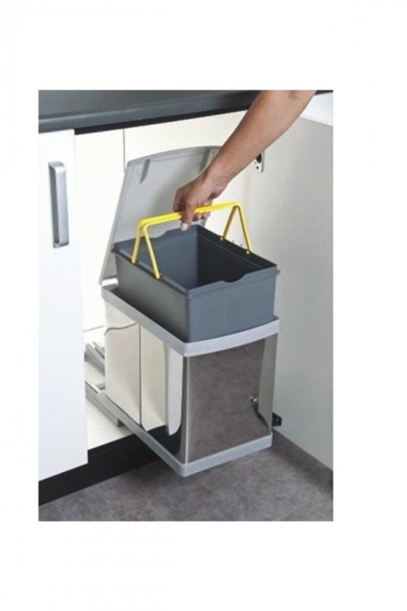 Çöp Kovası Raylı Otomatik 30cm Paslanmaz 16Lt Açık Gri - 4